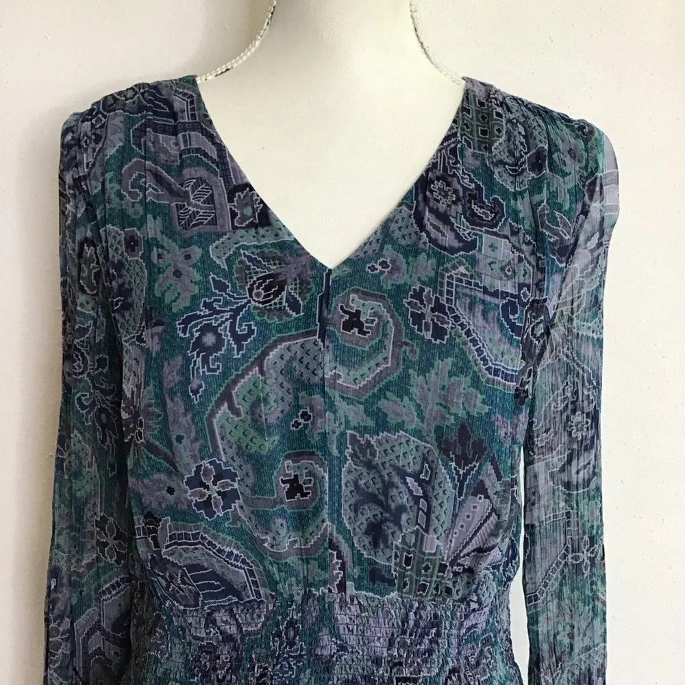 Soft Surroundings Women Elegant Green Sheer Long Sleeve Career Dress SZ XS